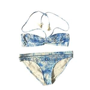 Johnny Was Womens Blue fook wah Hipster Bikini Top & Bottom Swim Size S
